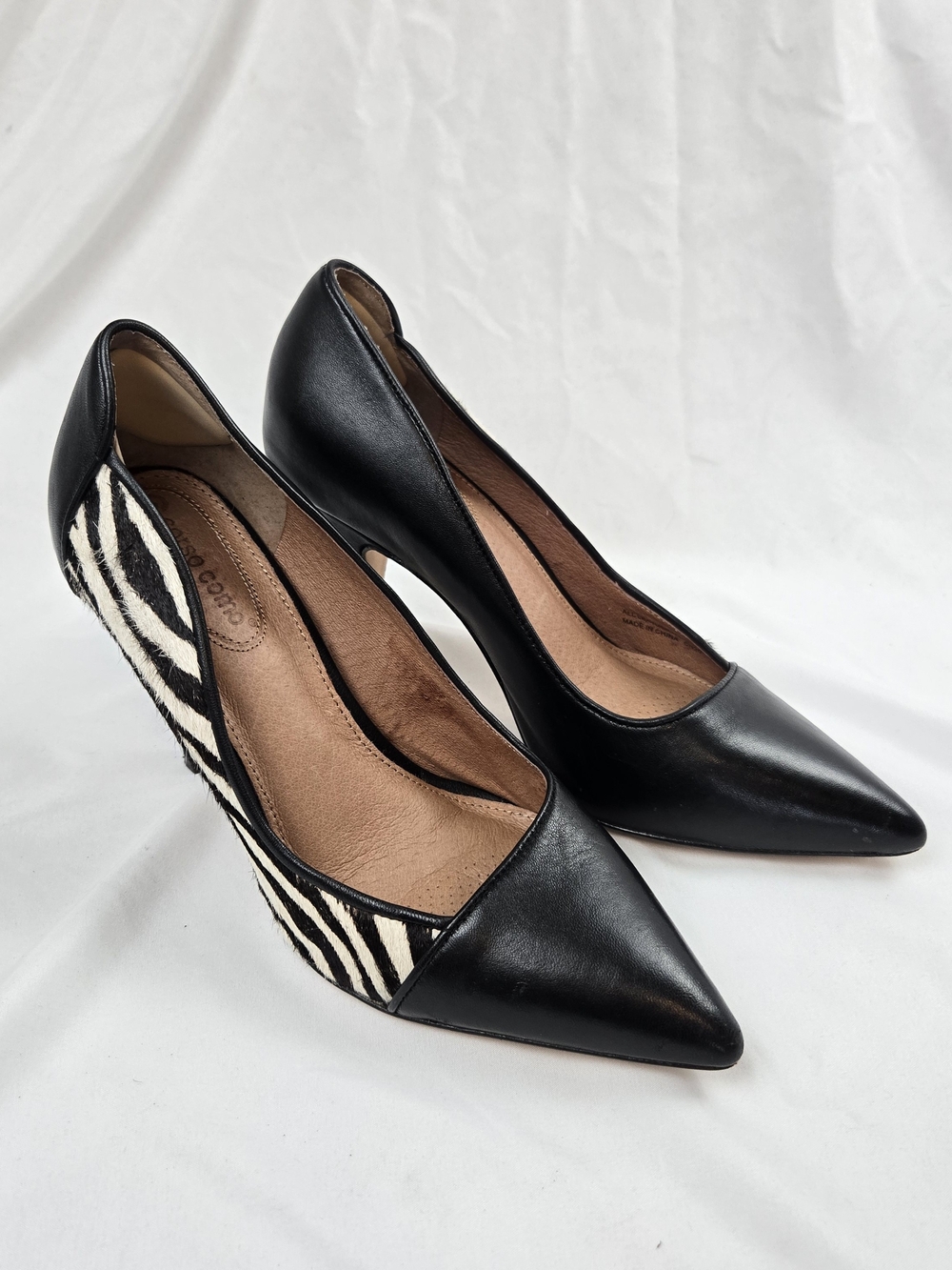 Corso Como Women’s 7.5M Black Leather Zebra Calf Hair Pointed Toe Pumps 4" Heel